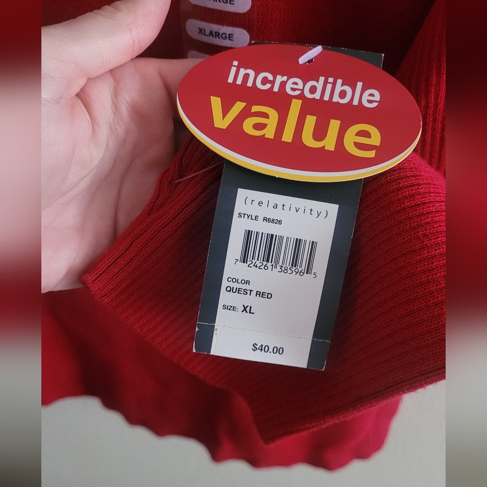 Relativity ribbed slight mockneck pullover sweater Women's XL true red - Picture 3 of 8